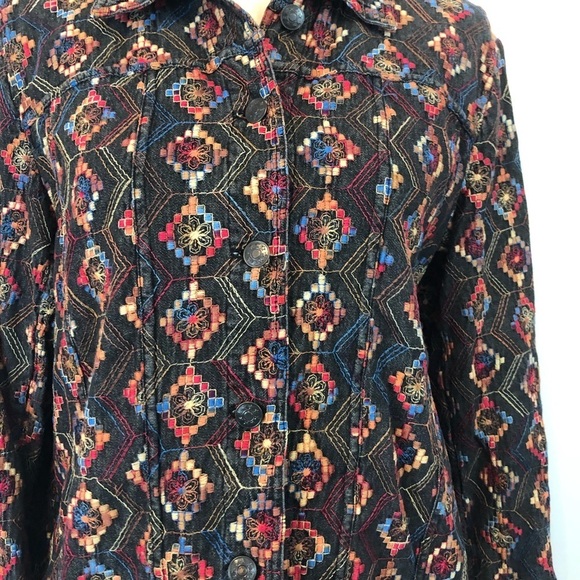 Coldwater Creek Multi Colored Tribal Print Embroidered Jacket Medium - Picture 6 of 8